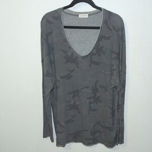 First Love by Lovelyn Charcoal Gray Camo V-Neck Long Sleeve Top Women's Size 3X